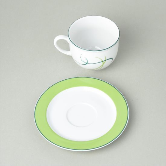 Coffee cup 165 ml and saucer 135 mm, Thun 1794 Carlsbad porcelain, OPAL grass