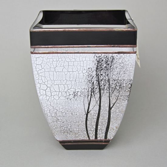 Studio Miracle: Vase Black & White Trees, 19 cm, Hand-decorated by Vlasta Voborníková