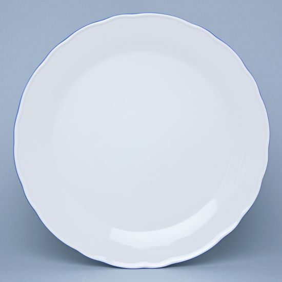 Dish round flat 35 cm (club plate), White with blue line, Cesky porcelan a.s.