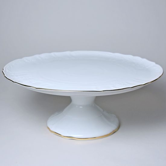 Cake plate on stand 32 cm, Thun 1794 Carlsbad porcelain, BERNADOTTE gold line