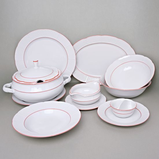 70477: Dining set for 6 pers., Thun 1794 Carlsbad porcelain, Natalie, Red line
