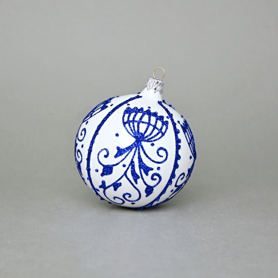 Onion Pattern Christmas Tree Decoration Balls, 8 cm WHITE - 6 pcs. Set, Czech Glass christmas decorations