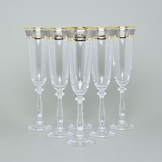 Angela 190 ml, Champaigne glass, platinum + gold decor, 1 pcs., Bohemia Crystalex