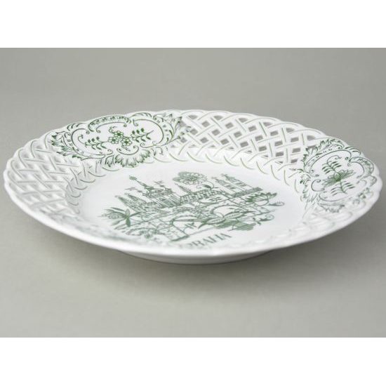 Wall plate perforated / Praha 24 cm, Original Green Onion pattern