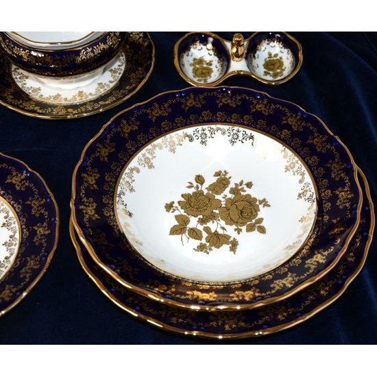 Dining set for 6 pers., Ophelie 677G, cobalt blue plus gold rose, Moritz Zdekauer 1810