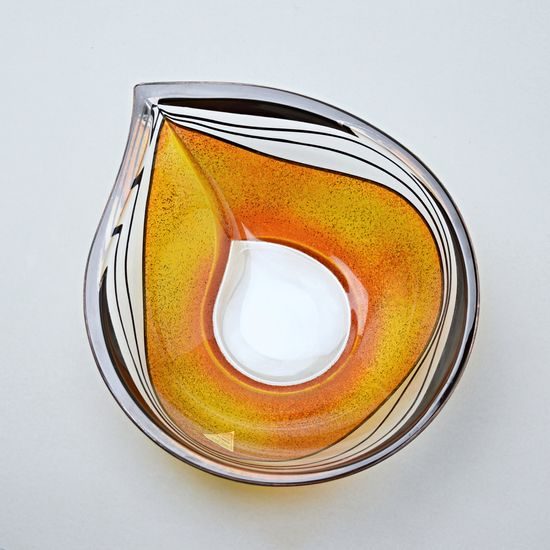 Studio Miracle: Mísa Slza oranžovo-žlutá, 25,5 x 21,5 cm, ruční dekorace Vlasta Voborníková