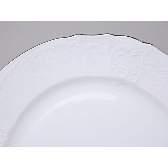 Dish flat round 32 cm, Thun 1794 Carlsbad porcelain, BERNADOTTE frost, Platinum line