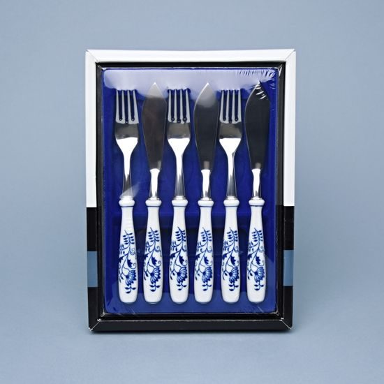 Fish cutlery 6-piece - prestige packaging, Blue Onion pattern