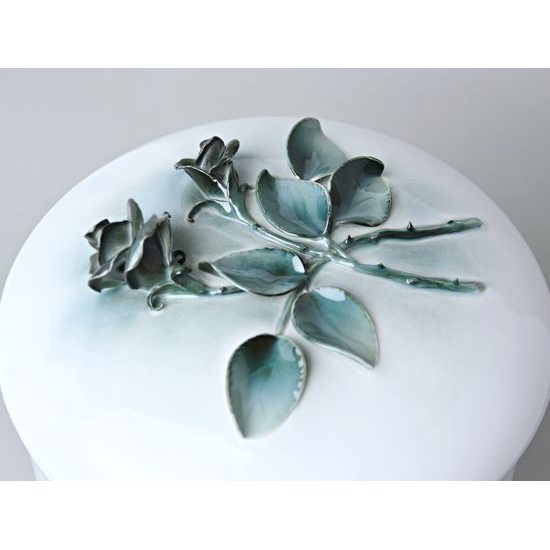 Porcelain Urn Case, White + Roses (2), Luxor, 29 cm, Royal Dux Bohemia