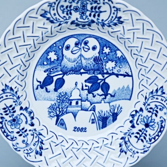 Vánoční / výroční talíř 2002 závěsný 18 cm, reliéfní, Cibulák, originální z Dubí