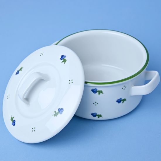 Šálek / kotlík na polévku 500 ml + víčko, modré kvítí + zelená, G. Benedikt 1882