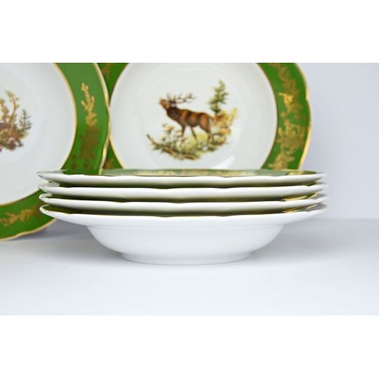 Plate - Deep set for 6 pers. 23 cm, Mary-Anne, Green Hunter, Leander 1907