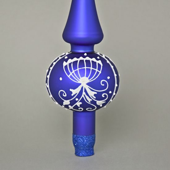Onion Pattern Christmas Tree Glass Tip 28,5 cm, Matt Blue, Czech Hand Made Decorations