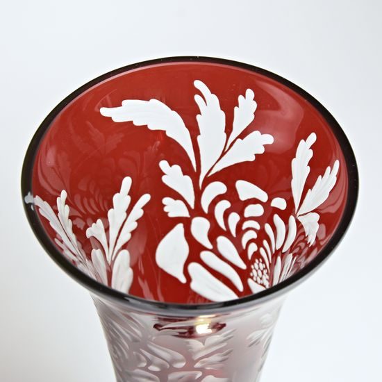 Egermann: Váza červená lazura, 30,5 cm, ručně zdobená