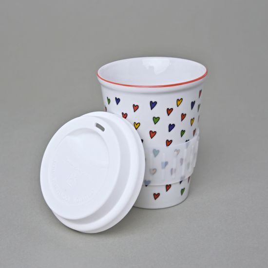 Pohárek To Go 310 ml na kávu se silikonovým víčkem, srdíčka, Český porcelán a.s.