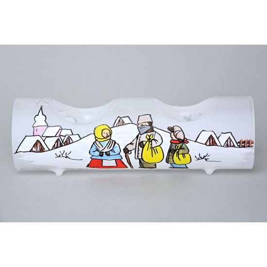 Svícen skleněný na 2 svíčky "Česká zima 1918", ručně malováno, Mija ozdoby