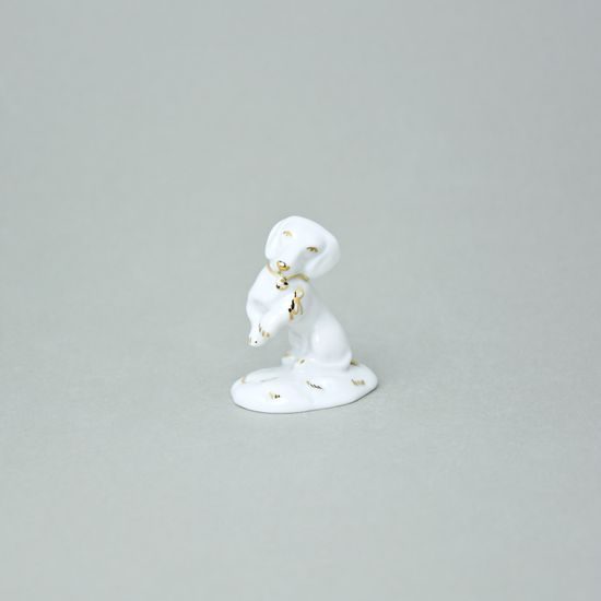 Dog Dachshund 4,5 x 3,2 x 5,7 cm, White + Gold, Royal Dux Bohemia