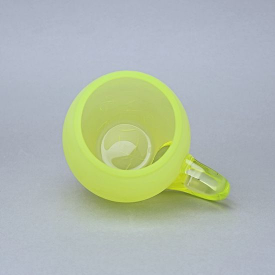 Sklenice KRACHLOVANÁ s uchem - matná (uranové sklo), 500 ml, Sklárna Janov