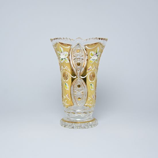 Cut Crystal Vase, 205 mm, Gold + Enamel, Jahami Bohemia