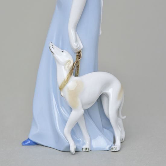 Lady with Greyhound 7,5 x 9 x 24 cm, Luxor, Porcelain Figures Duchcov