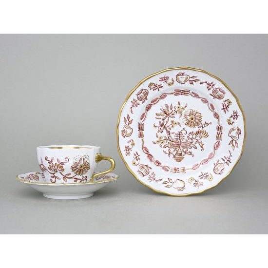 Elegance: Cup 0,21 l + saucer 16 cm, Gold + Ruby, Hand-decorated by Vilém Janoušek, Český porcelán a.s