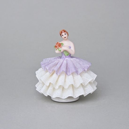 Panenka s krajkovou sukní, 1 - Fialová, 8 x 8 x 9 cm, figurky Duchcov