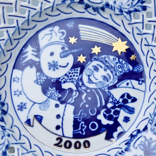 Vánoční / výroční talíř 2000 závěsný 18 cm, prolamovaný, Cibulák, originální z Dubí