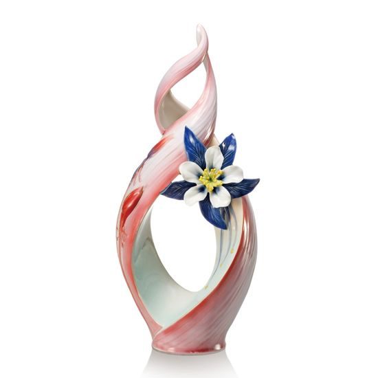 "COLUMBINE WILDFLOWERS"DESIGN SCULPTURED porcelain vase 37,8 cm, FRANZ porcelain