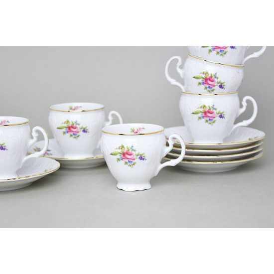 Coffee cup and saucer 150 ml / 14 cm - 6 pcs., Thun 1794 Carlsbad Porcelain, BERNADOTTE Meissen Rose