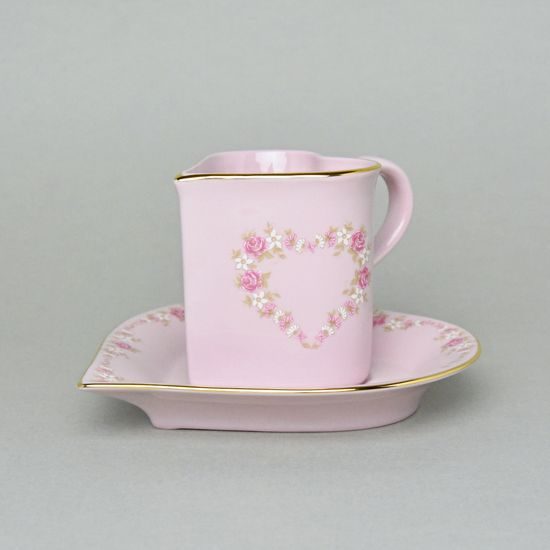Šálek a podšálek srdce, Sonáta dekor 158, Leander, růžový porcelán