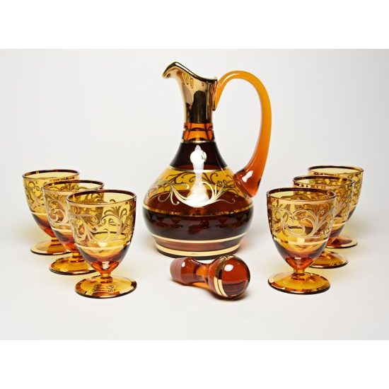 Egermann: Wine Set Amber Yellow Stain, h: 26,5 cm, 7 pieces