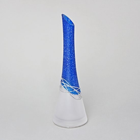 Studio Miracle: Váza modrá + cín, 25 cm, ruční dekorace Vlasta Voborníková