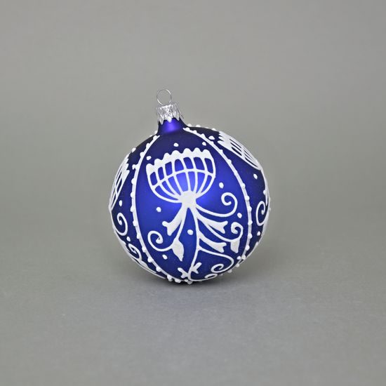Onion Pattern Christmas Tree Decoration Ball, 8 cm BLUE, Czech Glass christmas decorations