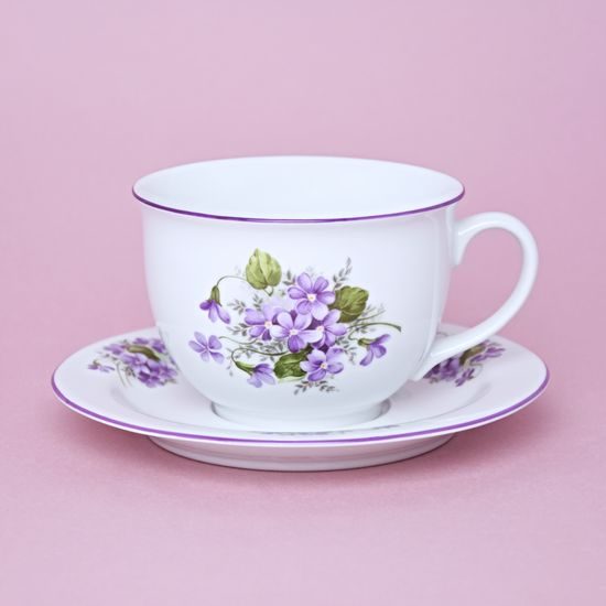 Olga: Cup 400 ml breakfast and saucer 19 cm, Violet, Český porcelán a.s.