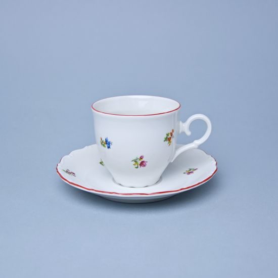 Šálek 190 ml a podšálek 155 mm káva/čaj, Ophelie házenka s červenou linkou, Thun 1794 Nová Role