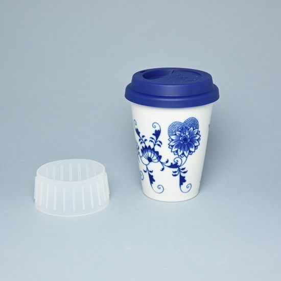 Cup for coffee "To Go" 310 ml with silicone cap, Original Blue Onion Pattern