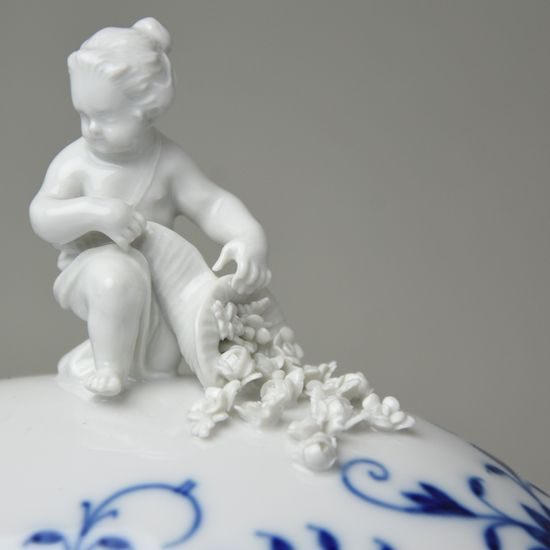 Mísa polévková oválná 3 l s figurkou na víku, cibulový vzor, Míšeňský porcelán
