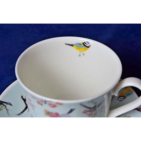 Bird Song: Šálek 420 ml a podšálek snídaňový, Anglický kostní porcelán, Roy Kirkham