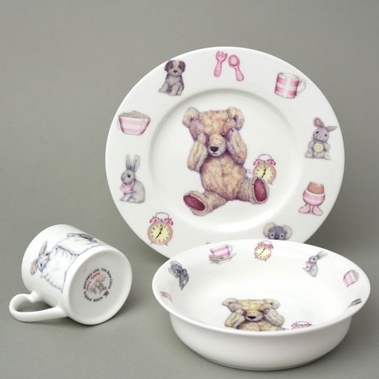 Teddy time pink (girl): Children's 3 pcs. set in giftbox, Roy Kirkham fine bone china