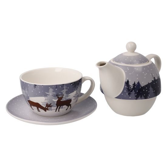 Tea for one set, 15,5 / 15,5 / 15,5 cm, Winter forest, new bone china, Goebel