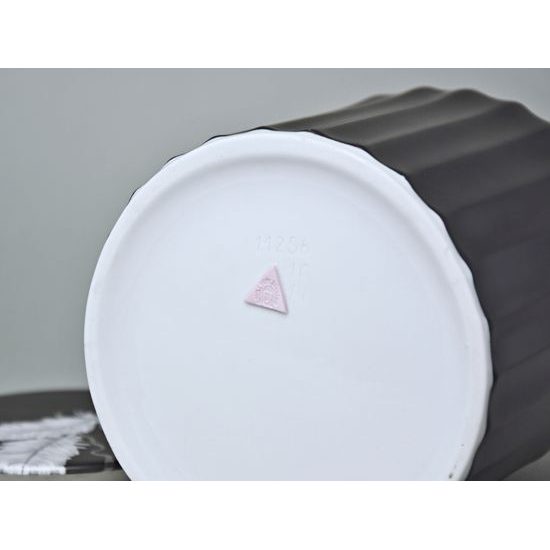 Dóza / Urna Dora s pírky a platinovou stuhou 16 x 12 cm, Černý fond + platina, Porcelán Duchcov