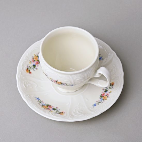 Šálek a podšálek kávový 150 ml / 14 cm, Thun 1794, karlovarský porcelán, BERNADOTTE ivory + kytičky