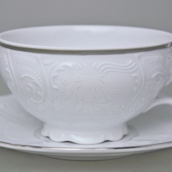 Šálek a podšálek čajový 275 ml / 18 cm, Thun 1794, karlovarský porcelán, BERNADOTTE mráz, platinová linka