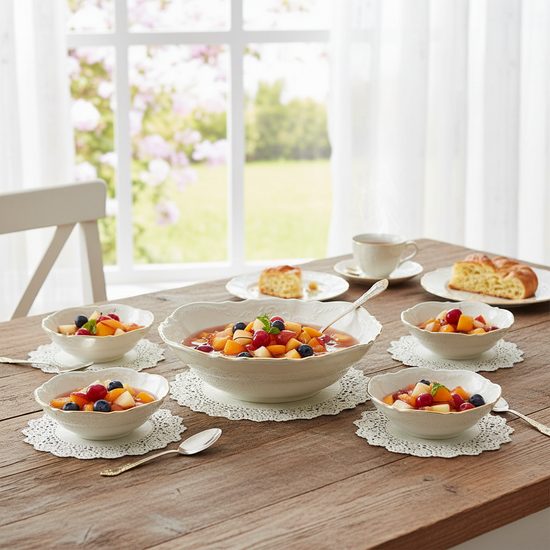 Kompotová souprava pro 6 osob, Thun 1794, karlovarský porcelán, BERNADOTTE ivory + zlato