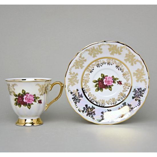 Šálek 180 ml a podšálek 155 mm kávový, Cecily, zlatý listr, Carlsbad