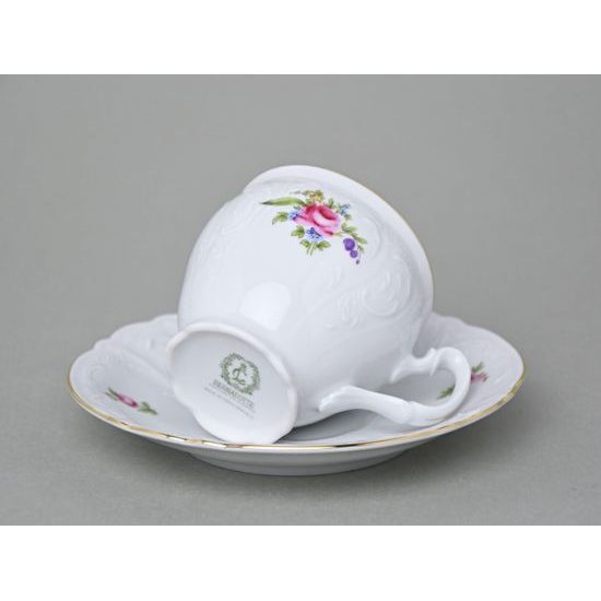 Coffee cup and saucer 220 ml / 16 cm, Thun 1794 Carlsbad porcelain, BERNADOTTE Meissen Rose