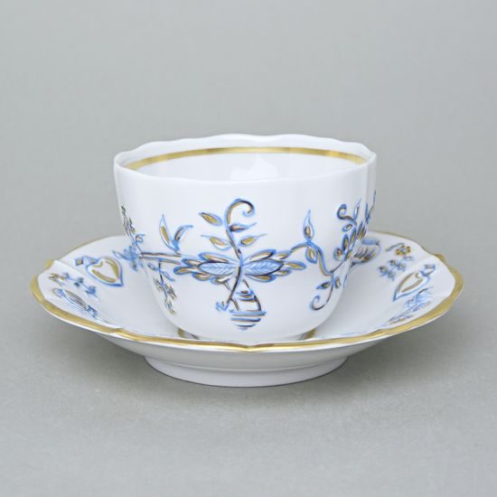 Elegance: Cup 0,21 l + saucer 16 cm, Gold + Blue, Hand-decorated by Vilém Janoušek, Český porcelán a.s