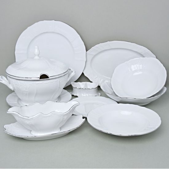 Dining set for 6 persons, Thun 1794 Carlsbad porcelain, BERNADOTTE platinum