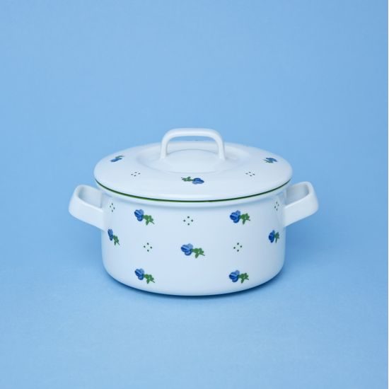 Šálek / kotlík na polévku 500 ml + víčko, modré kvítí + zelená, G. Benedikt 1882