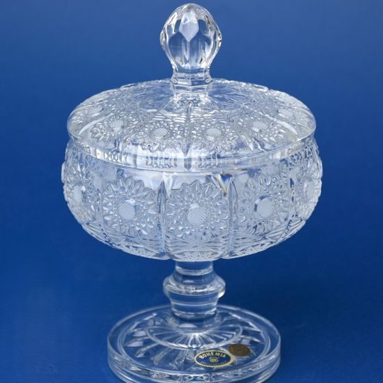 Jar footed with cover 13 cm, cut 500 pk, Bohemia Crystal